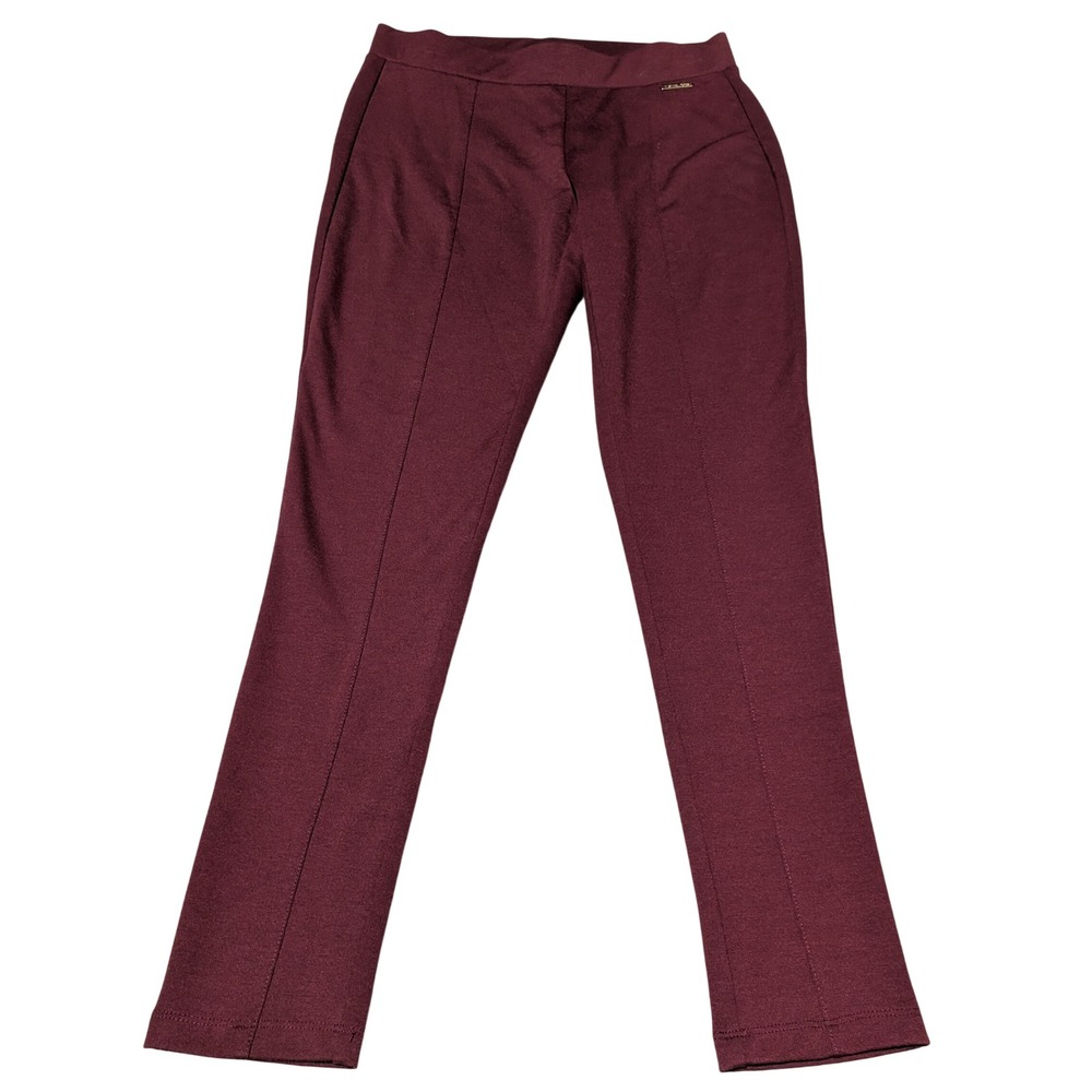 Michael Kors Pants Womens S Burgundy Pull On Pintuck Seam Slim Career Trousers